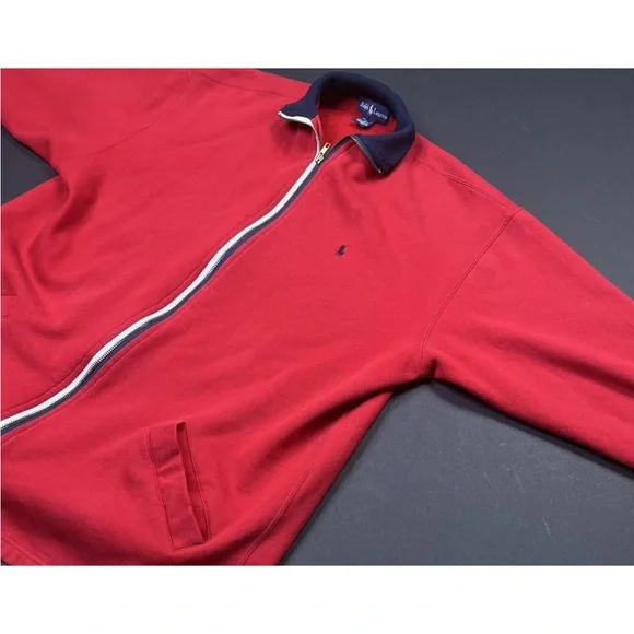 Polo Ralph Lauren Red Fleece Zip Up Jacket - Small - Long Sleeve - Picture 4 of 9